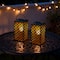 Glitzhome® 11" LED Black Square Textured Glass Solar Powered Hanging Lantern
